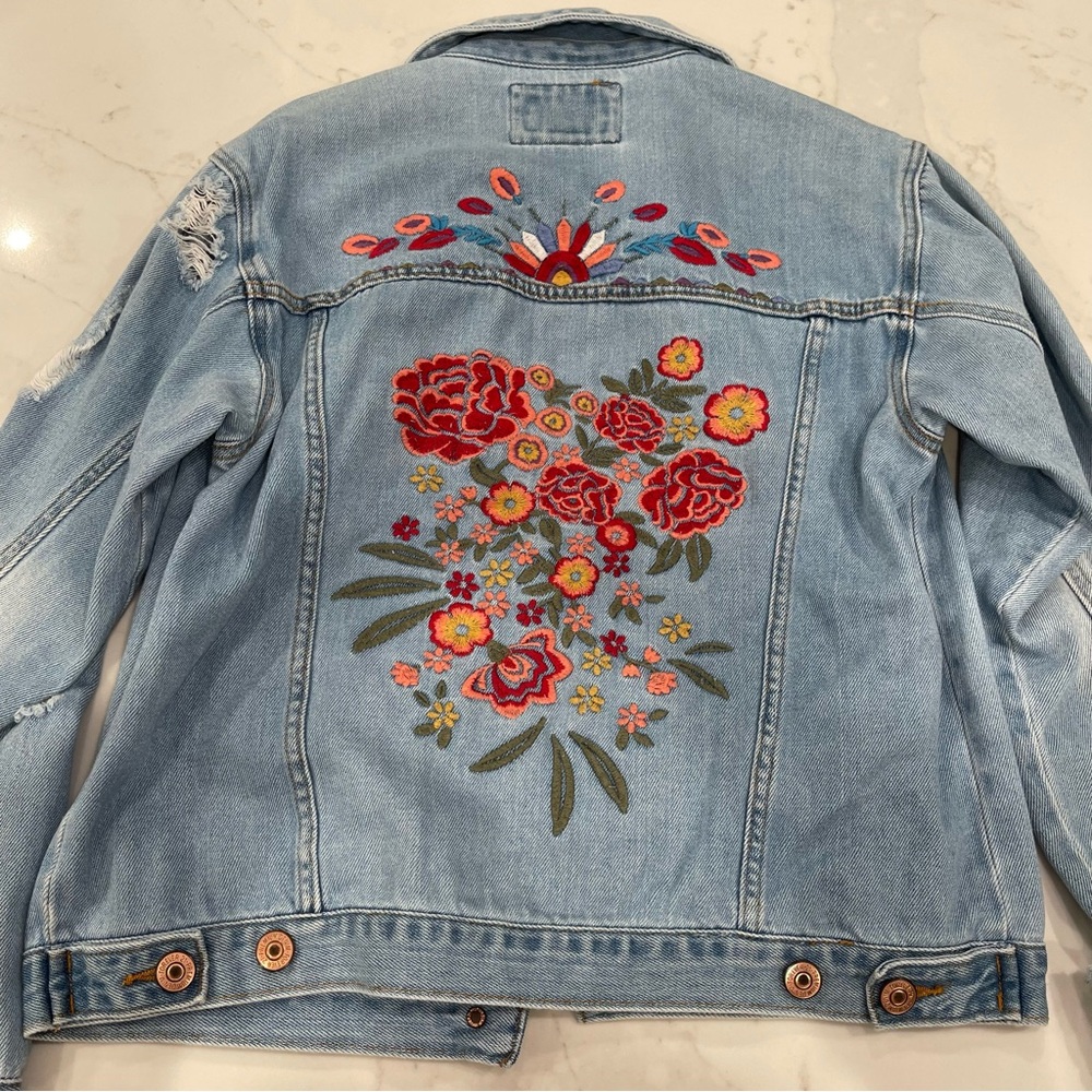 Forever 21 Embroidered Oversized Denim Jacket